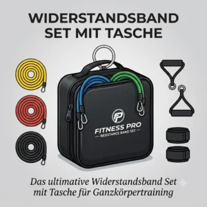 3: An overview of the widerstandsband set mit tasche showing color-coded resistance levels from light to extra heavy.