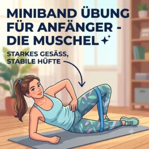 Side view illustration of the clamshell exercise using a light miniband für anfänger frauen.