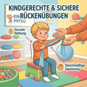 An illustration of a correct posture exercise using a physioband für kinder sicher.