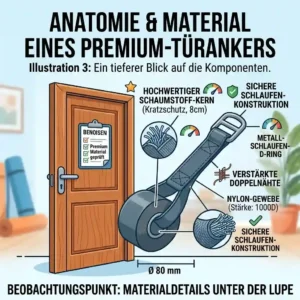 Technical breakdown of premium materials used in a high-quality door anchor during the resistance band türanker test.