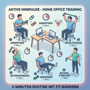 Illustration zur Verbesserung der Haltung durch gezieltes Home Office Training mit Resistance Bändern.