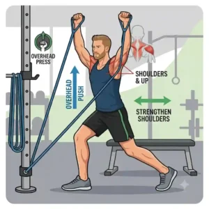seated overhead shoulder press with red bands fitness band maenner kraft