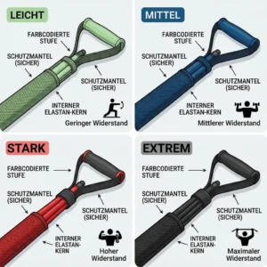 Set farbcodierter Schutzmantel Resistance Bands mit leichter, mittlerer und schwerer Widerstandsstufe