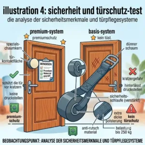 Comparison graphic illustrating door protection systems such as foam cores used in the resistance band türanker test.