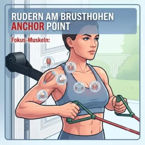 Person beim Rudern mit Anchor Point Widerstandsband auf Brusthoehe. Pulling with anchor point widerstandsband.