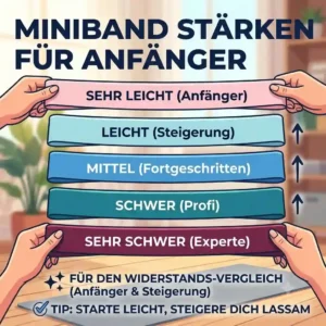 Infographic showing different color resistance levels of a miniband für anfänger frauen set.