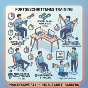 Illustration eines Bizeps-Workouts mit einem Widerstandsband im eigenen Home Office.