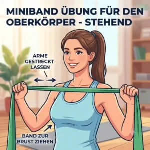 Standing upper body and back exercise demonstrated with a miniband für anfänger frauen.