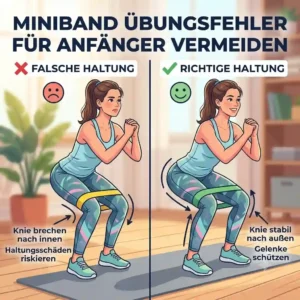 Diagram highlighting common training mistakes and correct knee alignment when using a miniband für anfänger frauen.