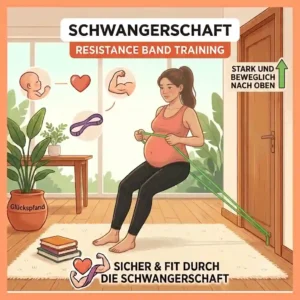 Gentle stretching and full-body mobility exercises using a long therapeutic band at the end of a schwangerschaft resistance band training session.