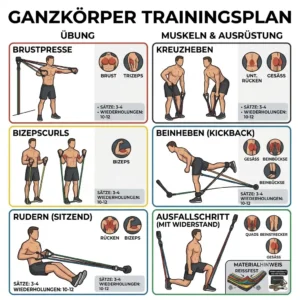 8: A complete fitness chart for a full-body routine using the widerstandsband set mit tasche.